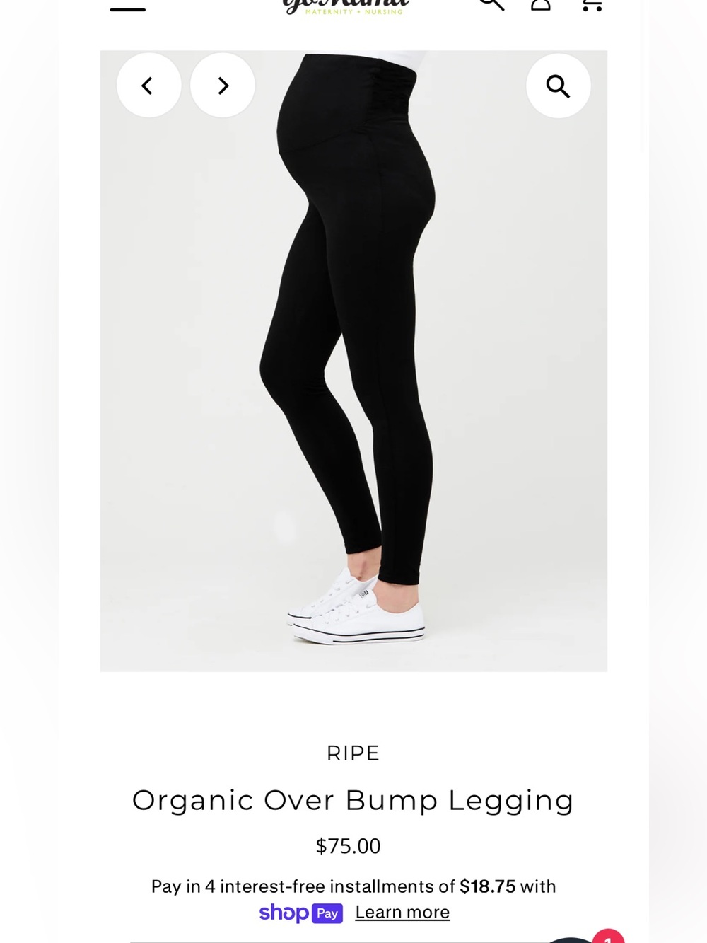 Ripe Organic Over Bump maternity Leggings — Black